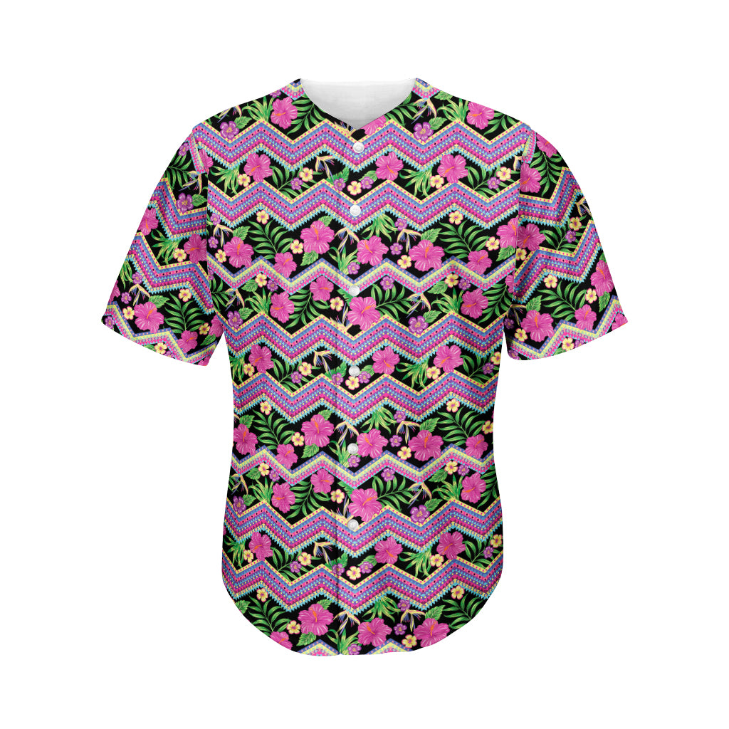 Tropical Hibiscus Flowers Aztec Print Men's Baseball Jersey