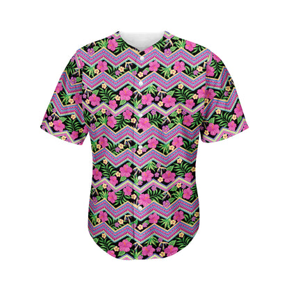 Tropical Hibiscus Flowers Aztec Print Men's Baseball Jersey