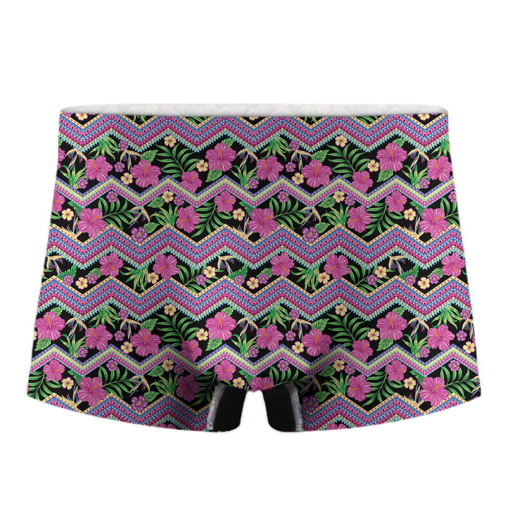 Tropical Hibiscus Flowers Aztec Print Men's Boxer Briefs