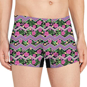 Tropical Hibiscus Flowers Aztec Print Men's Boxer Briefs