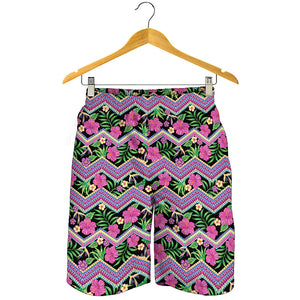 Tropical Hibiscus Flowers Aztec Print Men's Shorts