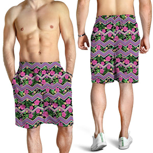 Tropical Hibiscus Flowers Aztec Print Men's Shorts