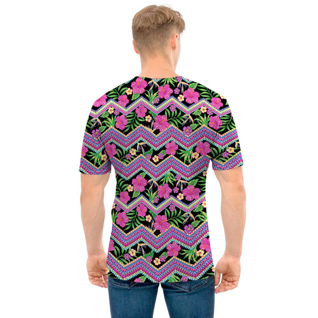 Tropical Hibiscus Flowers Aztec Print Men's T-Shirt