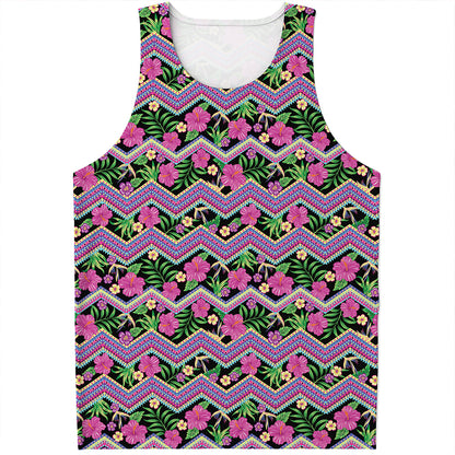 Tropical Hibiscus Flowers Aztec Print Men's Tank Top