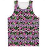 Tropical Hibiscus Flowers Aztec Print Men's Tank Top