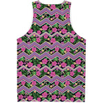 Tropical Hibiscus Flowers Aztec Print Men's Tank Top