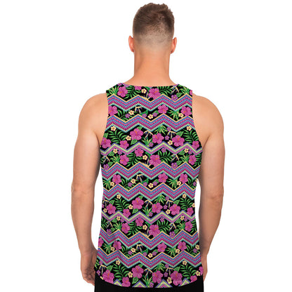 Tropical Hibiscus Flowers Aztec Print Men's Tank Top