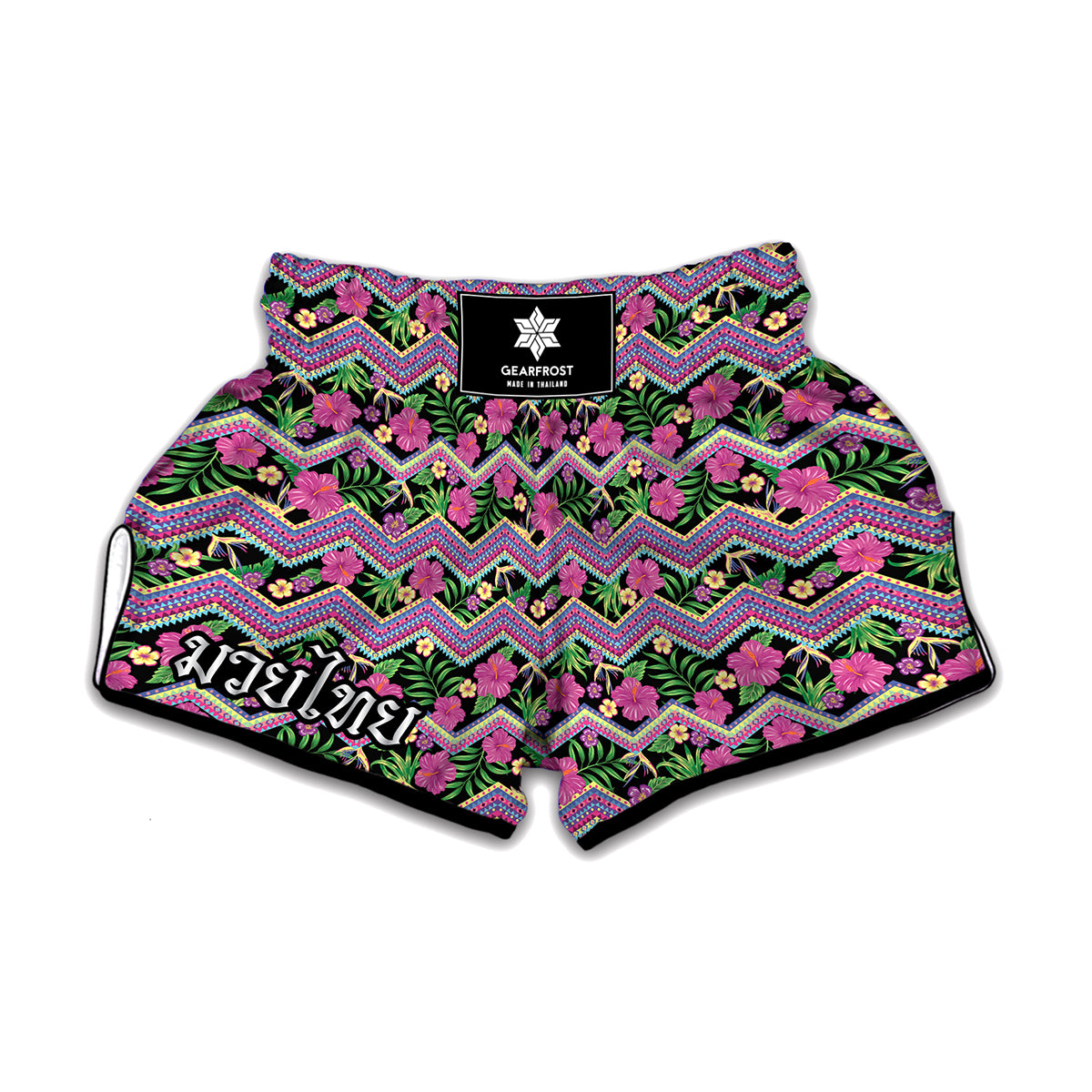 Tropical Hibiscus Flowers Aztec Print Muay Thai Boxing Shorts