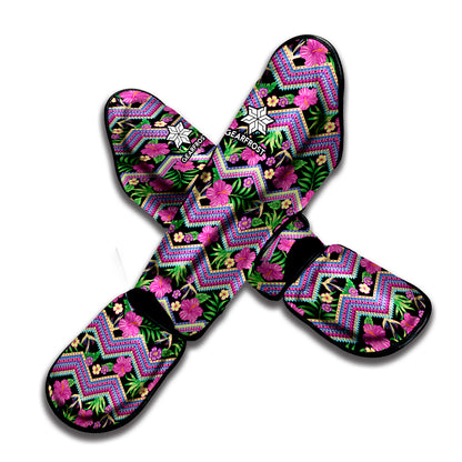 Tropical Hibiscus Flowers Aztec Print Muay Thai Shin Guard