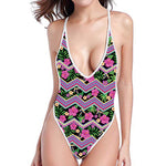 Tropical Hibiscus Flowers Aztec Print One Piece High Cut Swimsuit