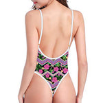 Tropical Hibiscus Flowers Aztec Print One Piece High Cut Swimsuit
