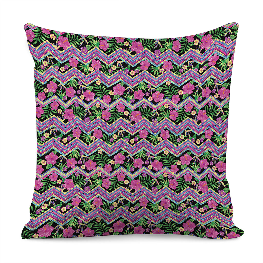 Tropical Hibiscus Flowers Aztec Print Pillow Cover