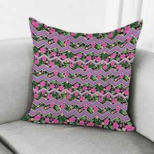 Tropical Hibiscus Flowers Aztec Print Pillow Cover