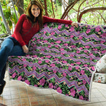 Tropical Hibiscus Flowers Aztec Print Quilt