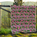 Tropical Hibiscus Flowers Aztec Print Quilt