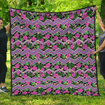 Tropical Hibiscus Flowers Aztec Print Quilt