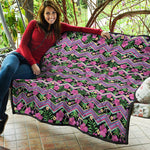 Tropical Hibiscus Flowers Aztec Print Quilt