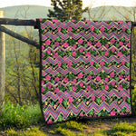 Tropical Hibiscus Flowers Aztec Print Quilt