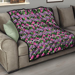 Tropical Hibiscus Flowers Aztec Print Quilt