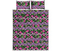 Tropical Hibiscus Flowers Aztec Print Quilt Bed Set