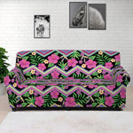 Tropical Hibiscus Flowers Aztec Print Sofa Cover