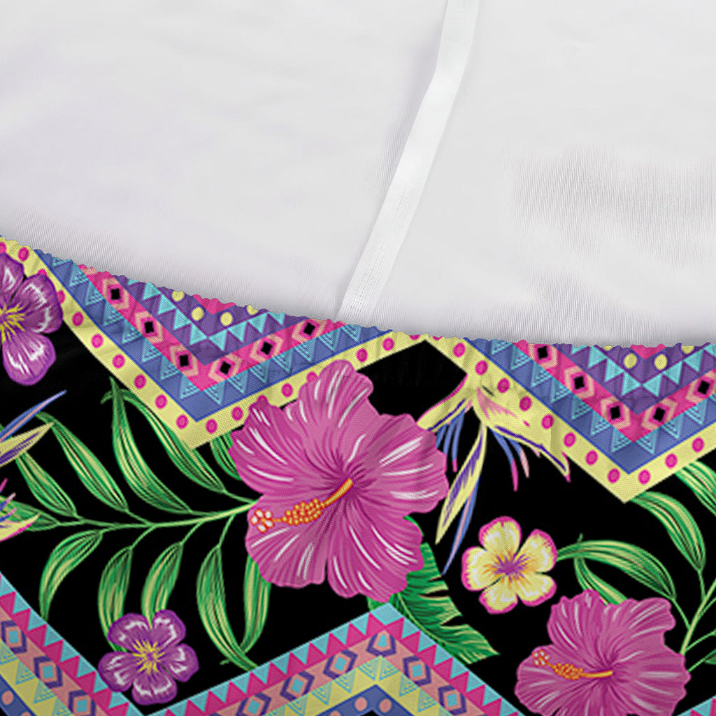 Tropical Hibiscus Flowers Aztec Print Sofa Cover