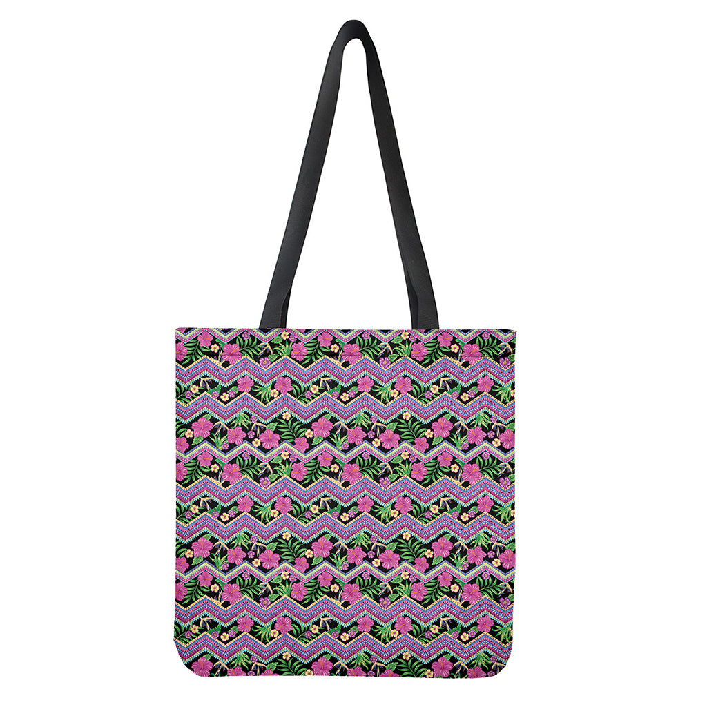 Tropical Hibiscus Flowers Aztec Print Tote Bag