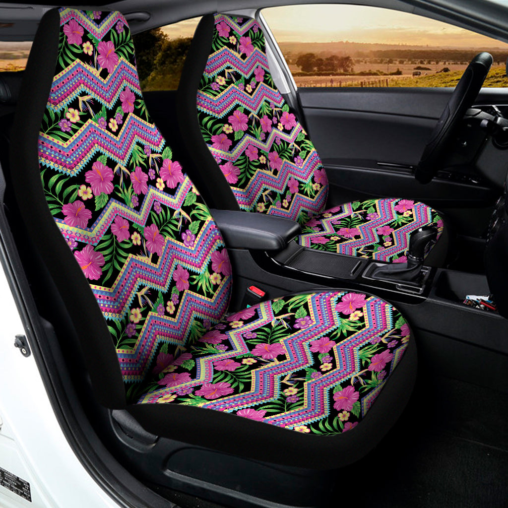 Tropical Hibiscus Flowers Aztec Print Universal Fit Car Seat Covers