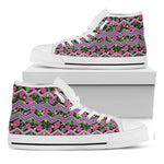 Tropical Hibiscus Flowers Aztec Print White High Top Shoes