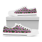 Tropical Hibiscus Flowers Aztec Print White Low Top Shoes
