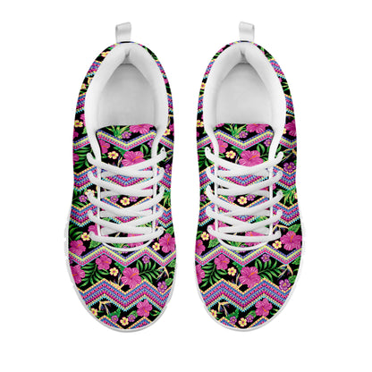 Tropical Hibiscus Flowers Aztec Print White Sneakers