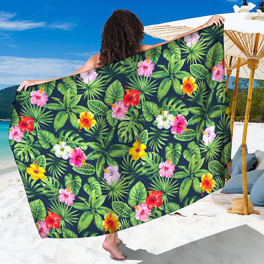 Tropical Hibiscus Flowers Pattern Print Beach Sarong Wrap