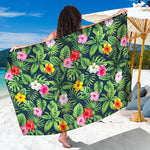 Tropical Hibiscus Flowers Pattern Print Beach Sarong Wrap
