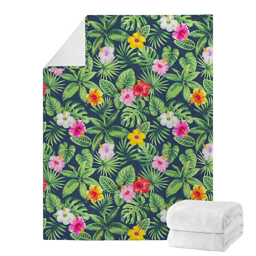 Tropical Hibiscus Flowers Pattern Print Blanket