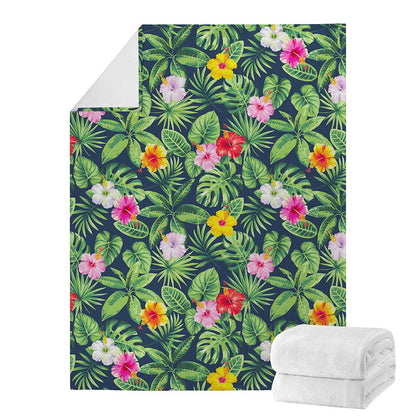 Tropical Hibiscus Flowers Pattern Print Blanket