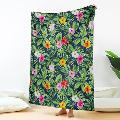 Tropical Hibiscus Flowers Pattern Print Blanket