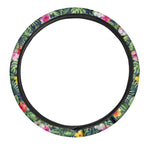 Tropical Hibiscus Flowers Pattern Print Car Steering Wheel Cover