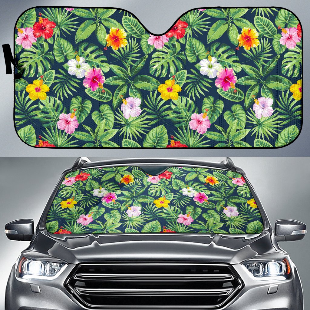 Tropical Hibiscus Flowers Pattern Print Car Sun Shade GearFrost