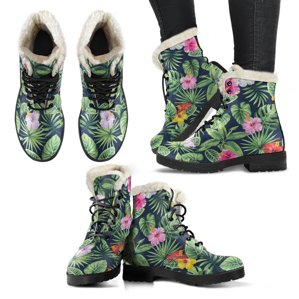 Tropical Hibiscus Flowers Pattern Print Comfy Boots GearFrost
