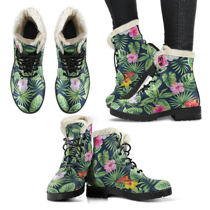 Tropical Hibiscus Flowers Pattern Print Comfy Boots GearFrost