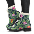 Tropical Hibiscus Flowers Pattern Print Faux Fur Leather Boots