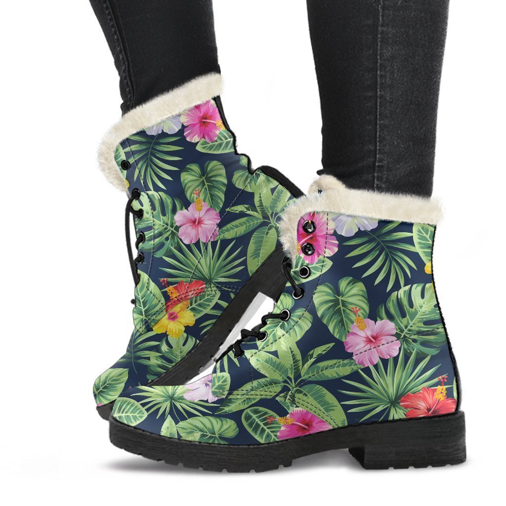Tropical Hibiscus Flowers Pattern Print Comfy Boots GearFrost