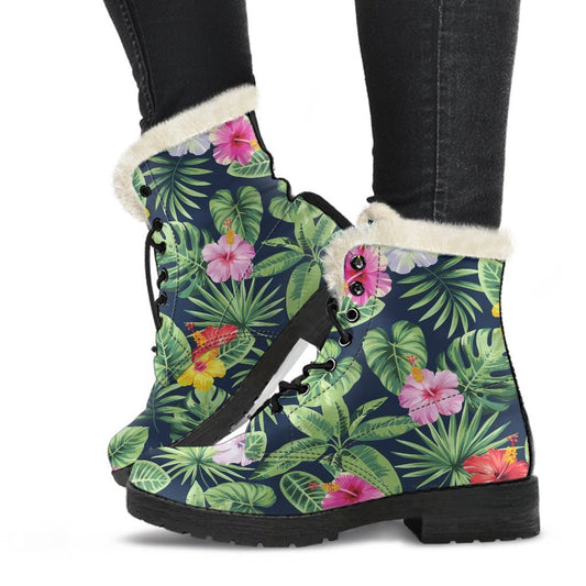 Tropical Hibiscus Flowers Pattern Print Comfy Boots GearFrost