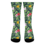 Tropical Hibiscus Flowers Pattern Print Crew Socks