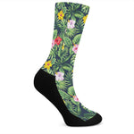 Tropical Hibiscus Flowers Pattern Print Crew Socks