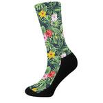 Tropical Hibiscus Flowers Pattern Print Crew Socks