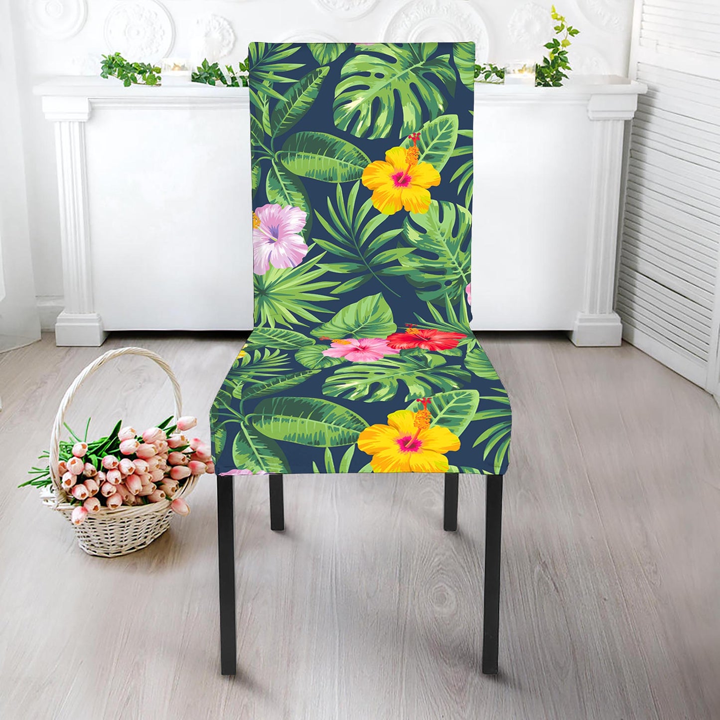 Tropical Hibiscus Flowers Pattern Print Dining Chair Slipcover