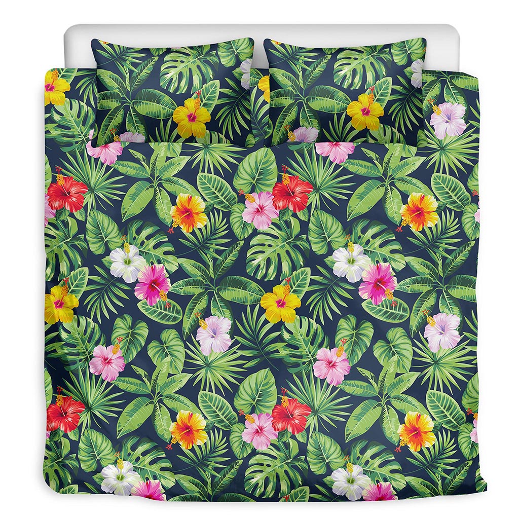 Tropical Hibiscus Flowers Pattern Print Duvet Cover Bedding Set