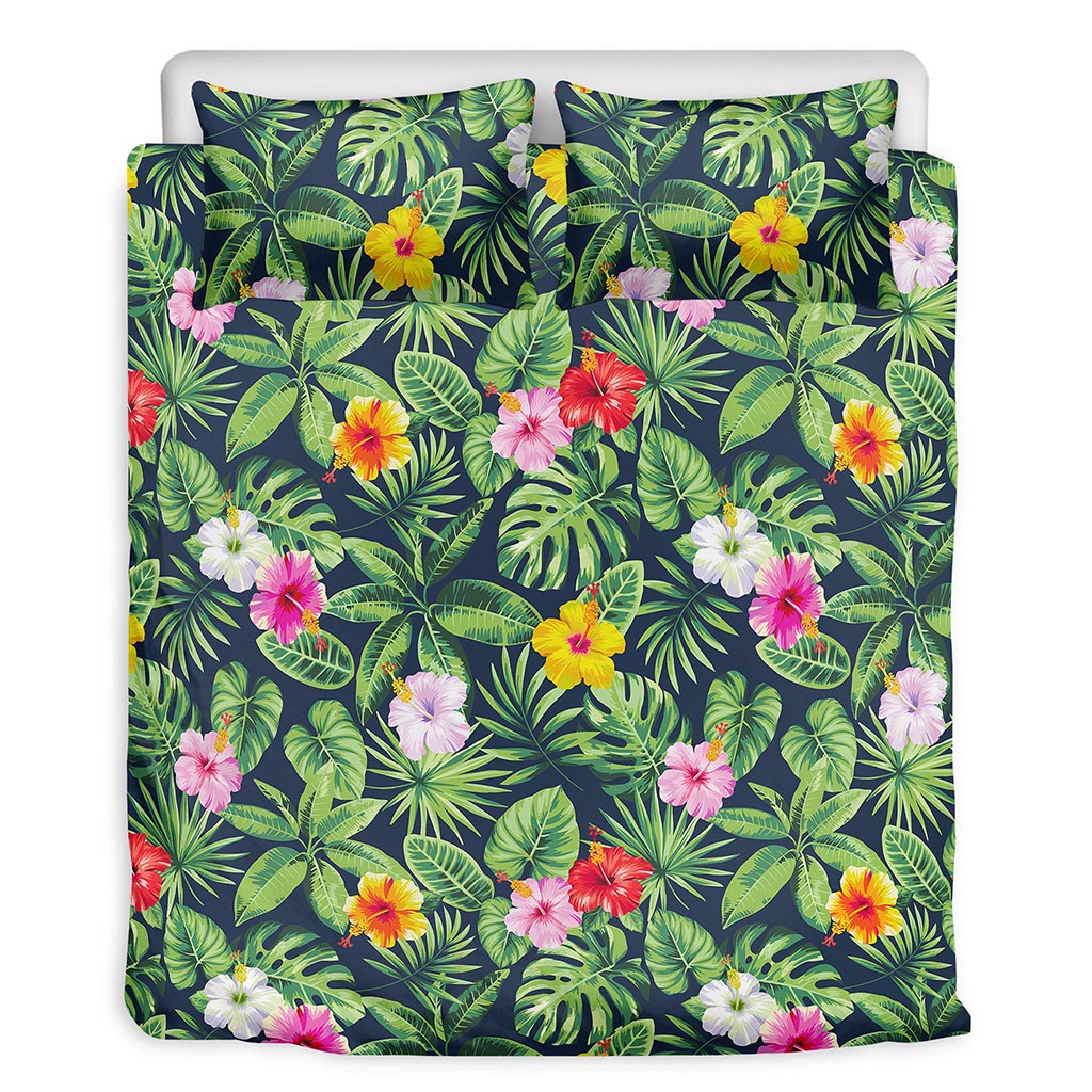 Tropical Hibiscus Flowers Pattern Print Duvet Cover Bedding Set