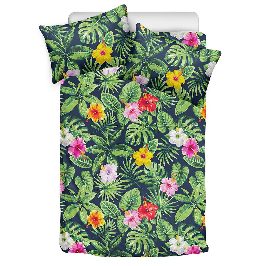 Tropical Hibiscus Flowers Pattern Print Duvet Cover Bedding Set